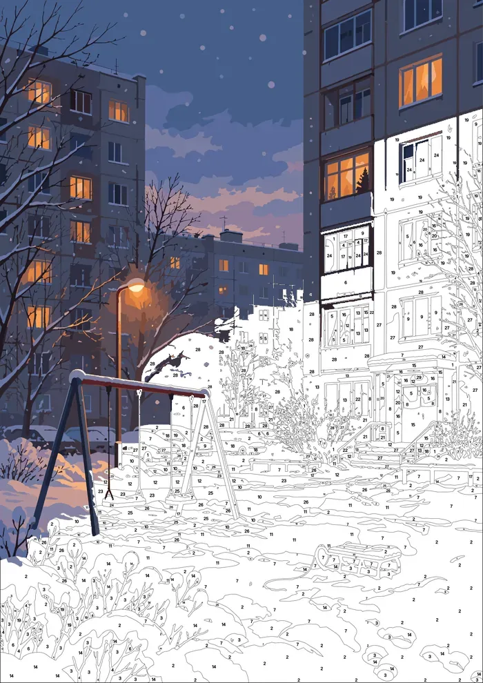 Cozy Winter — half painted, showing the numbered scheme