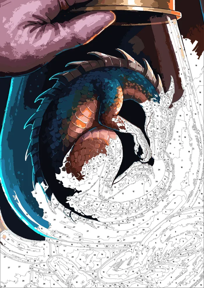 Enchanted Worlds — half painted, showing the numbered scheme