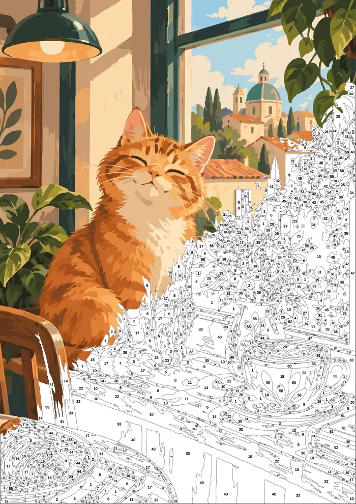 Ginger Cat Café — half painted, showing the numbered scheme