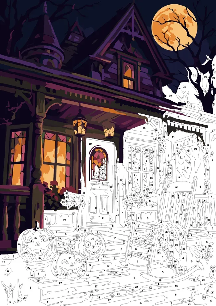 Gothic Halloween — half painted, showing the numbered scheme