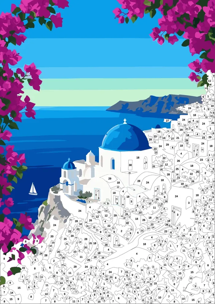 Greek Island — half painted, showing the numbered scheme