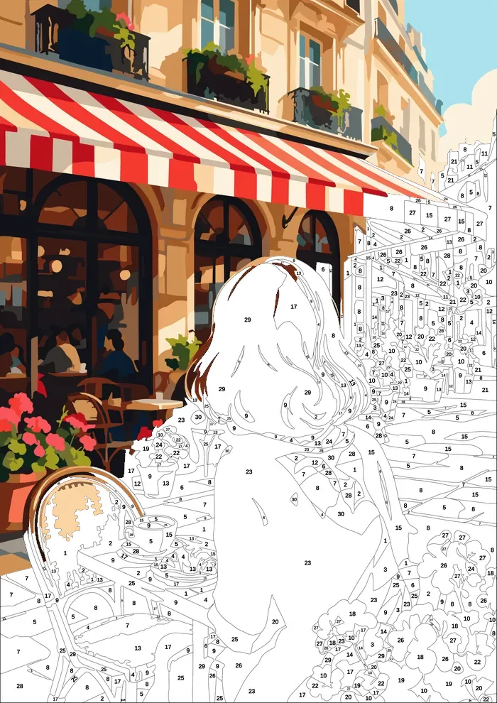 Paris Cafe — half painted, showing the numbered scheme