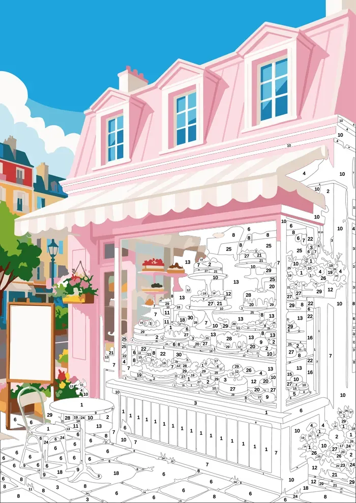 Patisserie Shop — half painted, showing the numbered scheme