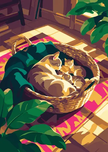 Cat Kittens Basket — finished page