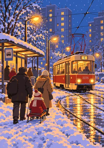 Tram in the Snow — finished page