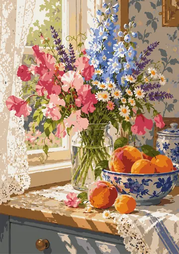 Delphiniums at the Window — finished page