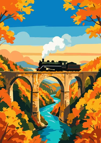 Steam Train Over Viaduct — finished picture