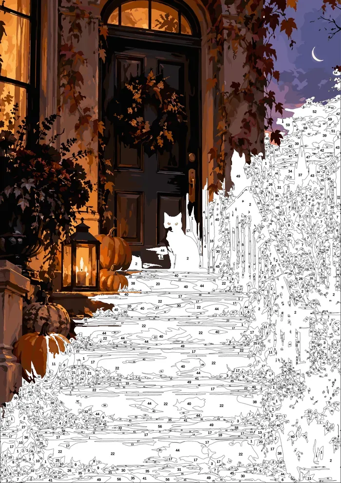 The Front Steps — half painted, showing the numbered scheme