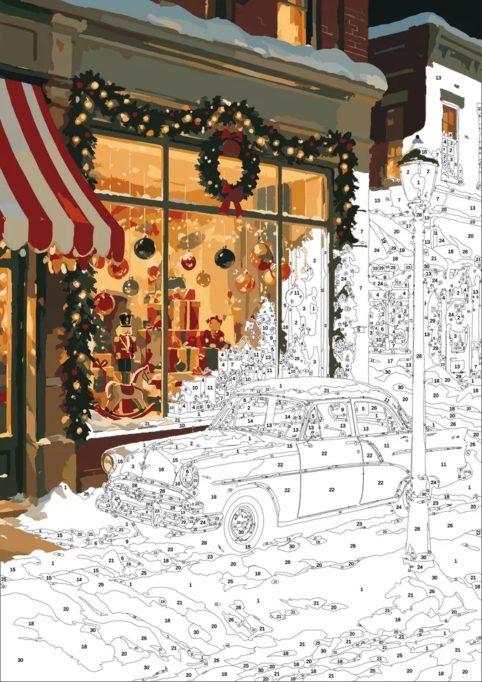Vintage Christmas — half painted, showing the numbered scheme